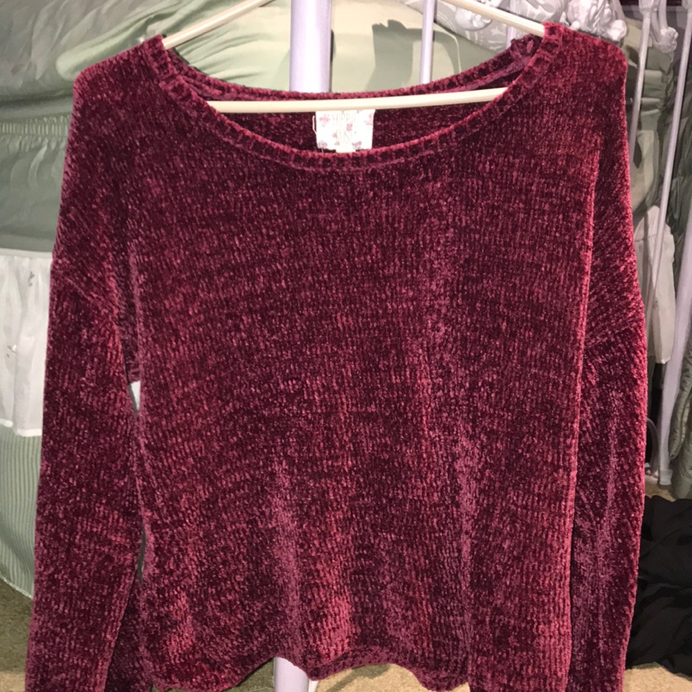 maroon balloon sleeve chenille sweater